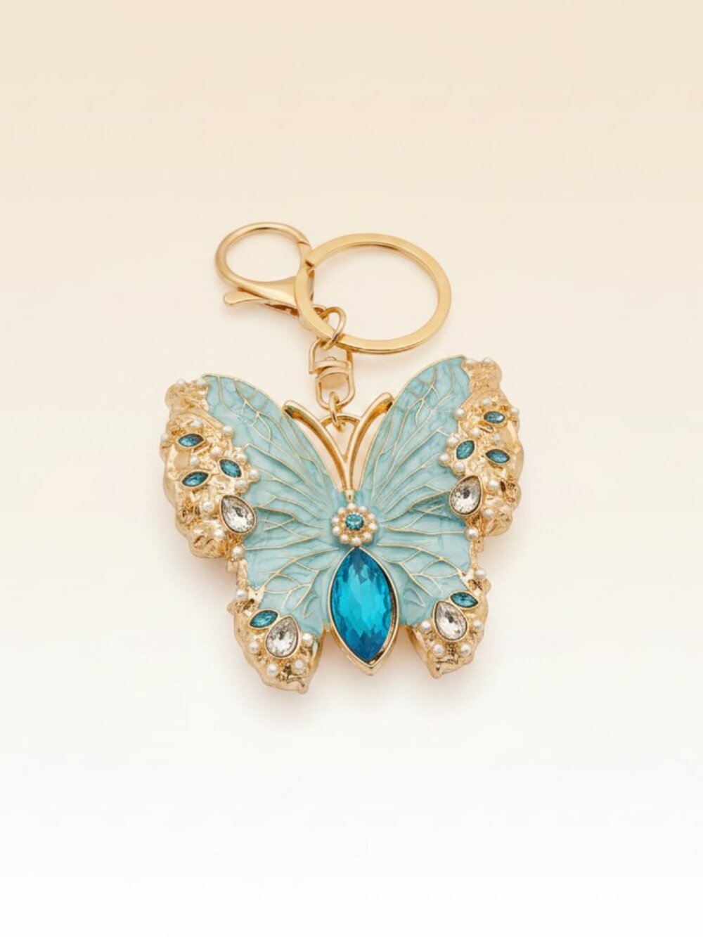 Bling Butterfly Rhinestone Keychain/Charm/Brooch.  Brand new. Light Blue. - Picture 2 of 2